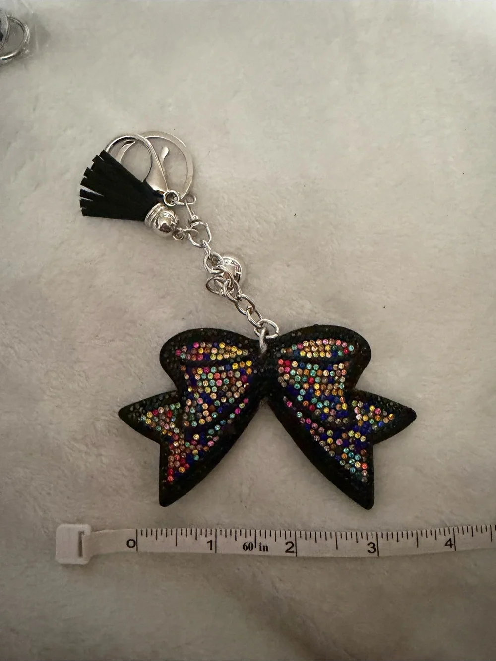 Black Colorful Bow Keychain with Multicolor Rhinestones